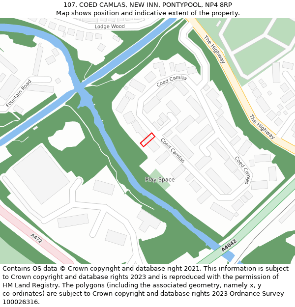 107, COED CAMLAS, NEW INN, PONTYPOOL, NP4 8RP: Location map and indicative extent of plot