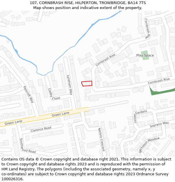 107, CORNBRASH RISE, HILPERTON, TROWBRIDGE, BA14 7TS: Location map and indicative extent of plot