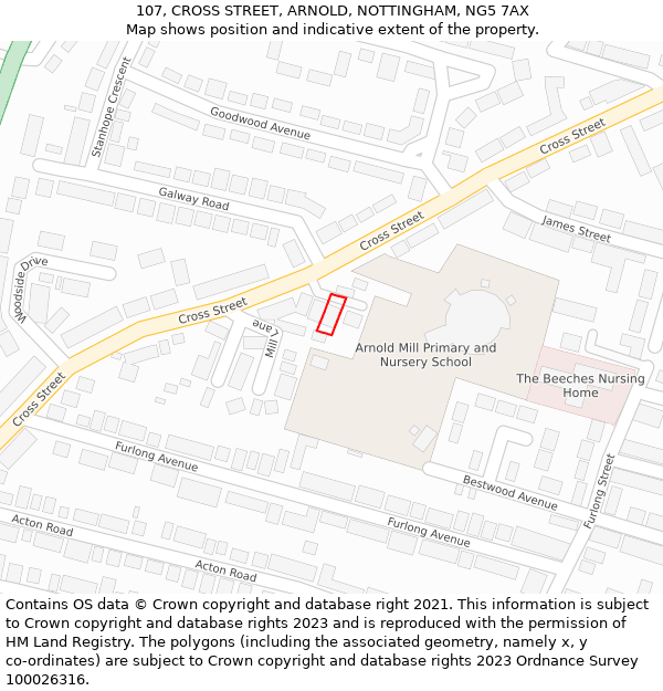 107, CROSS STREET, ARNOLD, NOTTINGHAM, NG5 7AX: Location map and indicative extent of plot