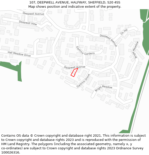 107, DEEPWELL AVENUE, HALFWAY, SHEFFIELD, S20 4SS: Location map and indicative extent of plot