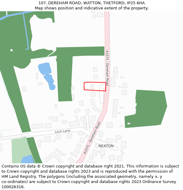 107, DEREHAM ROAD, WATTON, THETFORD, IP25 6HA: Location map and indicative extent of plot