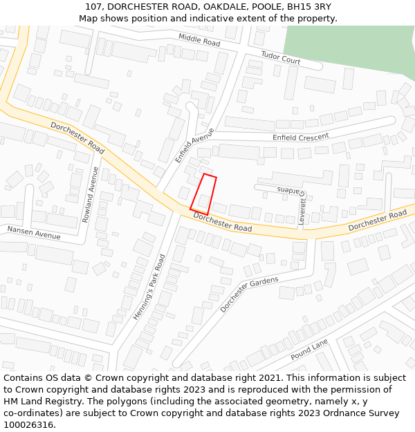 107, DORCHESTER ROAD, OAKDALE, POOLE, BH15 3RY: Location map and indicative extent of plot