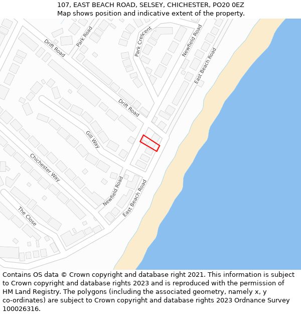 107, EAST BEACH ROAD, SELSEY, CHICHESTER, PO20 0EZ: Location map and indicative extent of plot