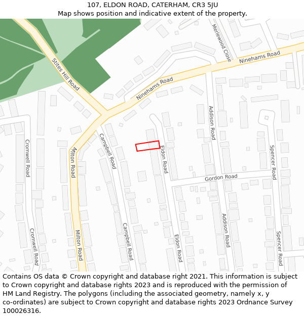 107, ELDON ROAD, CATERHAM, CR3 5JU: Location map and indicative extent of plot