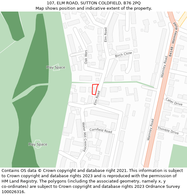 107, ELM ROAD, SUTTON COLDFIELD, B76 2PQ: Location map and indicative extent of plot