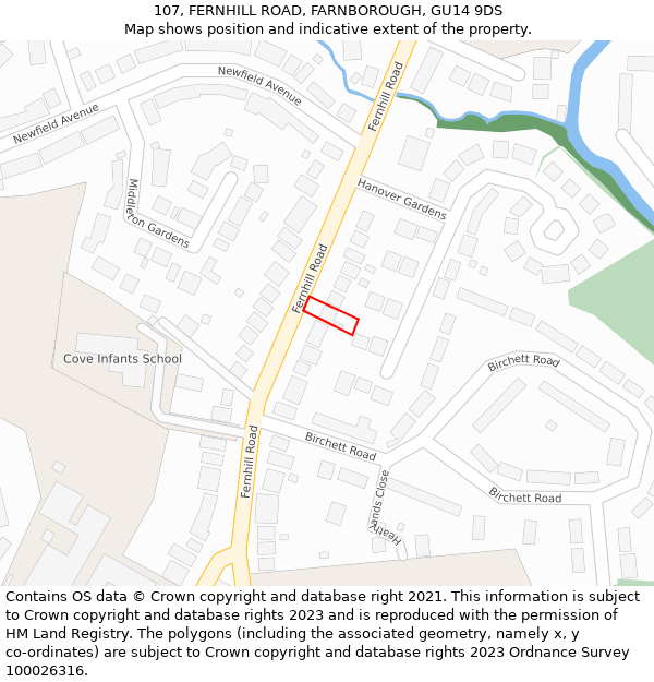 107, FERNHILL ROAD, FARNBOROUGH, GU14 9DS: Location map and indicative extent of plot