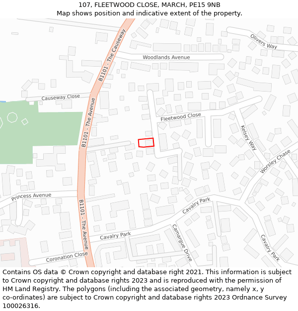 107, FLEETWOOD CLOSE, MARCH, PE15 9NB: Location map and indicative extent of plot