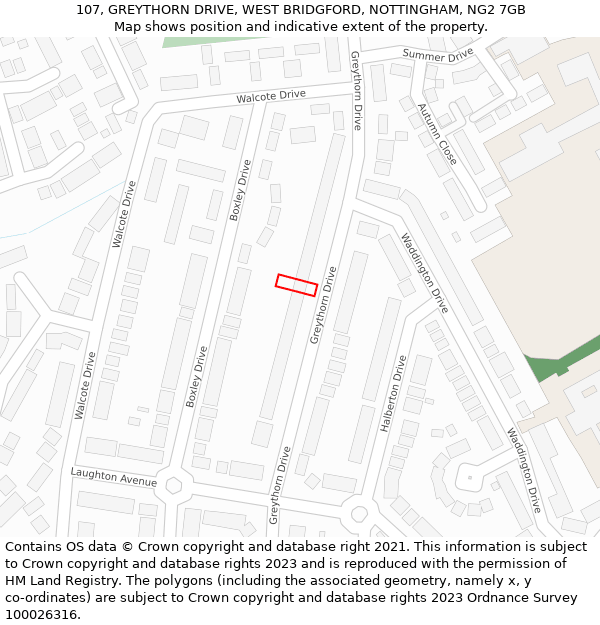 107, GREYTHORN DRIVE, WEST BRIDGFORD, NOTTINGHAM, NG2 7GB: Location map and indicative extent of plot