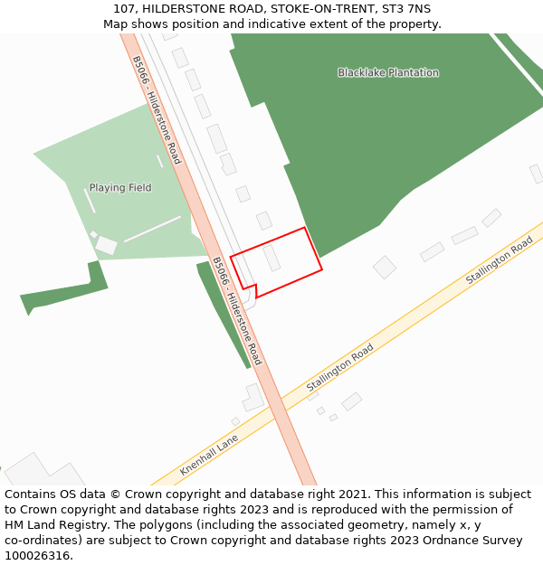 107, HILDERSTONE ROAD, STOKE-ON-TRENT, ST3 7NS: Location map and indicative extent of plot