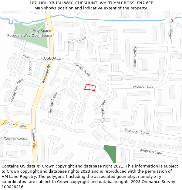107, HOLLYBUSH WAY, CHESHUNT, WALTHAM CROSS, EN7 6EP: Location map and indicative extent of plot