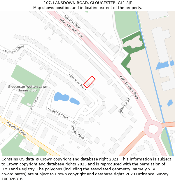 107, LANSDOWN ROAD, GLOUCESTER, GL1 3JF: Location map and indicative extent of plot