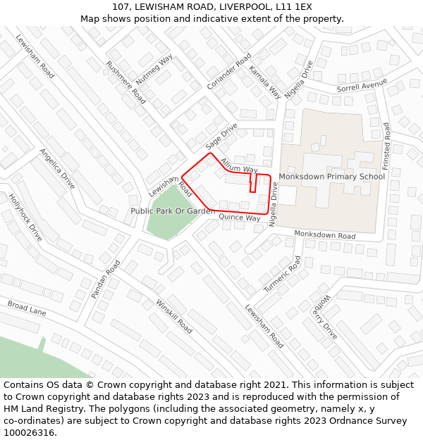 107, LEWISHAM ROAD, LIVERPOOL, L11 1EX: Location map and indicative extent of plot