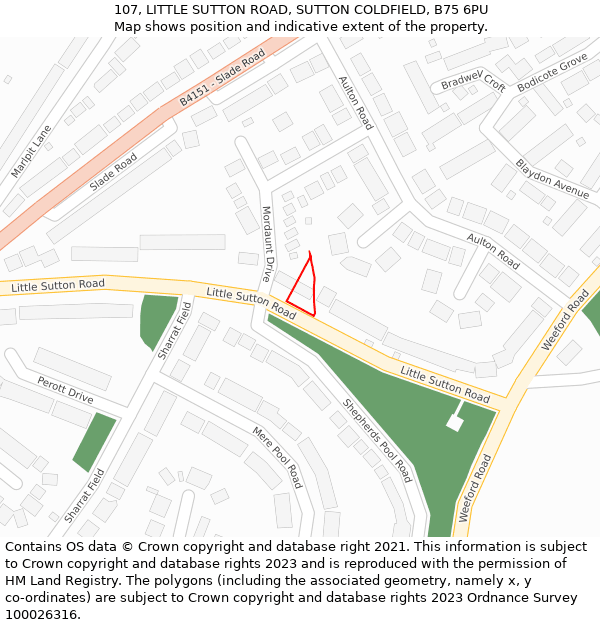 107, LITTLE SUTTON ROAD, SUTTON COLDFIELD, B75 6PU: Location map and indicative extent of plot