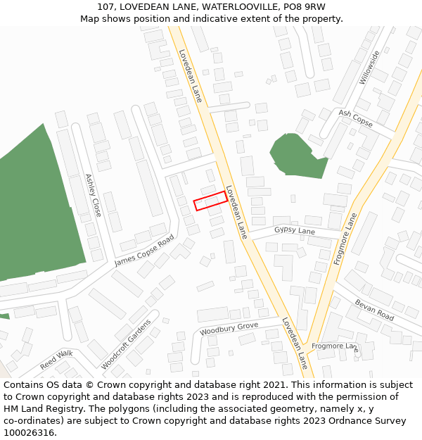 107, LOVEDEAN LANE, WATERLOOVILLE, PO8 9RW: Location map and indicative extent of plot