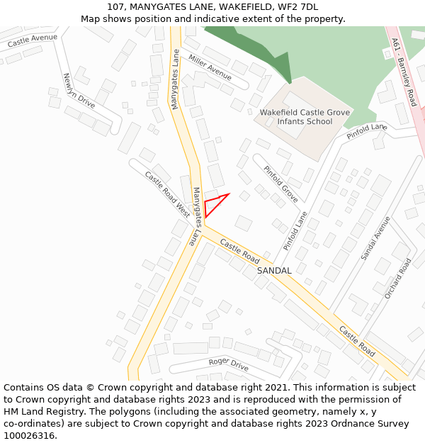 107, MANYGATES LANE, WAKEFIELD, WF2 7DL: Location map and indicative extent of plot