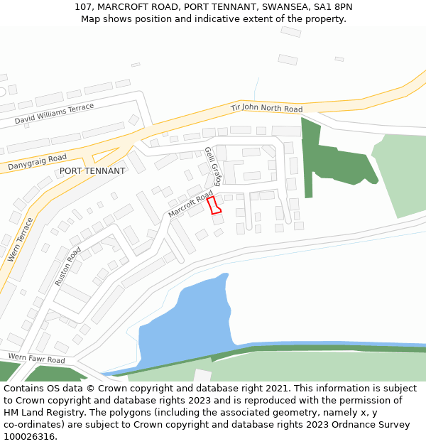 107, MARCROFT ROAD, PORT TENNANT, SWANSEA, SA1 8PN: Location map and indicative extent of plot