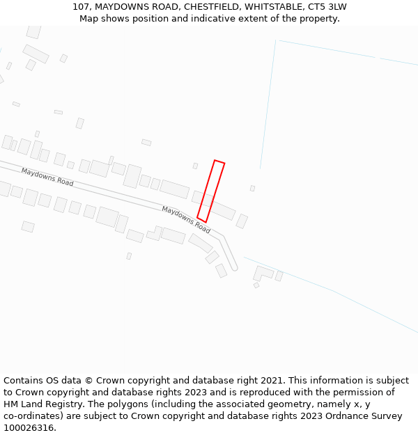 107, MAYDOWNS ROAD, CHESTFIELD, WHITSTABLE, CT5 3LW: Location map and indicative extent of plot