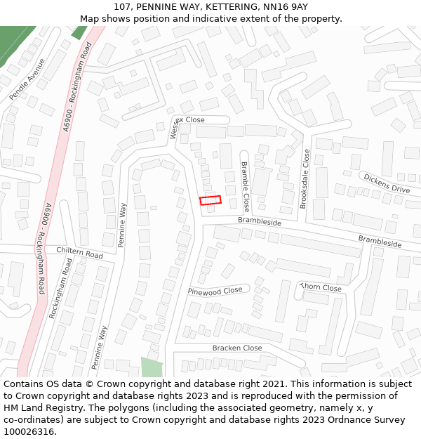 107, PENNINE WAY, KETTERING, NN16 9AY: Location map and indicative extent of plot