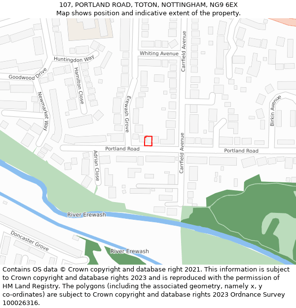 107, PORTLAND ROAD, TOTON, NOTTINGHAM, NG9 6EX: Location map and indicative extent of plot