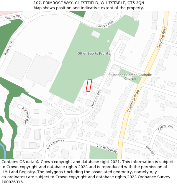 107, PRIMROSE WAY, CHESTFIELD, WHITSTABLE, CT5 3QN: Location map and indicative extent of plot