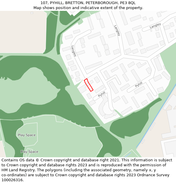 107, PYHILL, BRETTON, PETERBOROUGH, PE3 8QL: Location map and indicative extent of plot