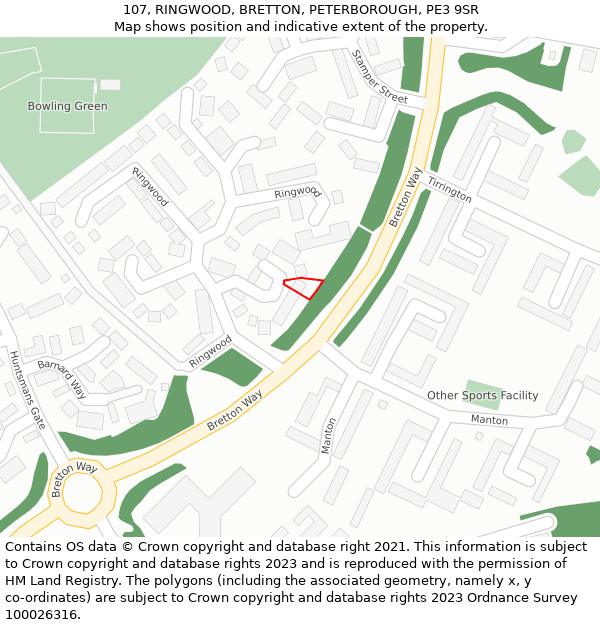 107, RINGWOOD, BRETTON, PETERBOROUGH, PE3 9SR: Location map and indicative extent of plot