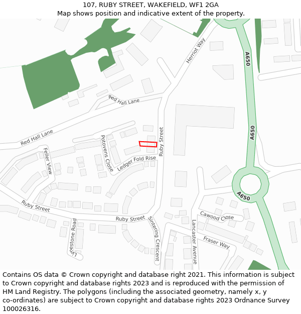 107, RUBY STREET, WAKEFIELD, WF1 2GA: Location map and indicative extent of plot