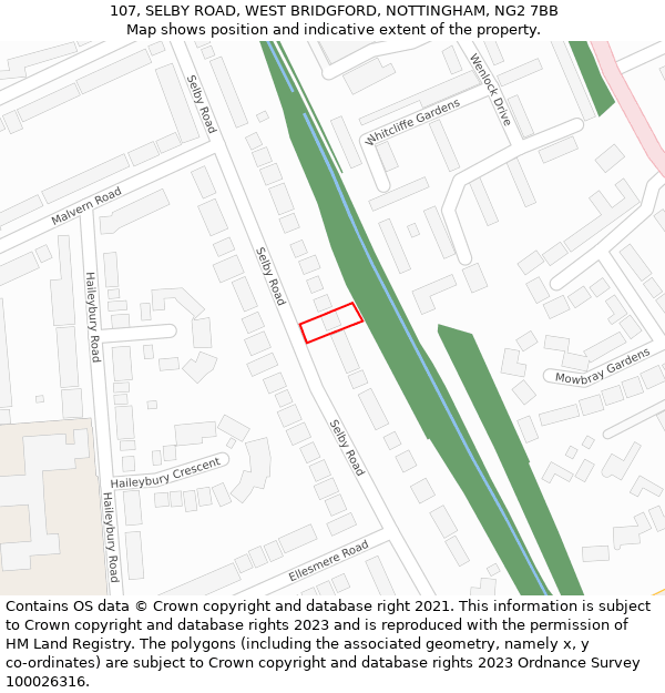 107, SELBY ROAD, WEST BRIDGFORD, NOTTINGHAM, NG2 7BB: Location map and indicative extent of plot