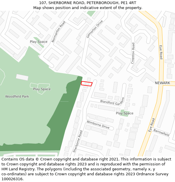 107, SHERBORNE ROAD, PETERBOROUGH, PE1 4RT: Location map and indicative extent of plot