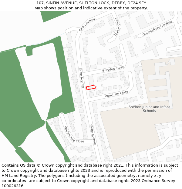 107, SINFIN AVENUE, SHELTON LOCK, DERBY, DE24 9EY: Location map and indicative extent of plot