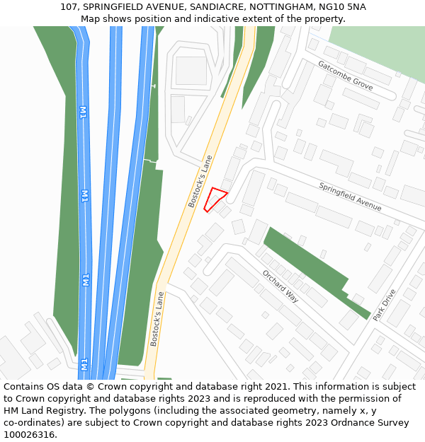 107, SPRINGFIELD AVENUE, SANDIACRE, NOTTINGHAM, NG10 5NA: Location map and indicative extent of plot