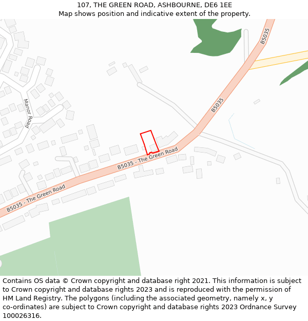 107, THE GREEN ROAD, ASHBOURNE, DE6 1EE: Location map and indicative extent of plot