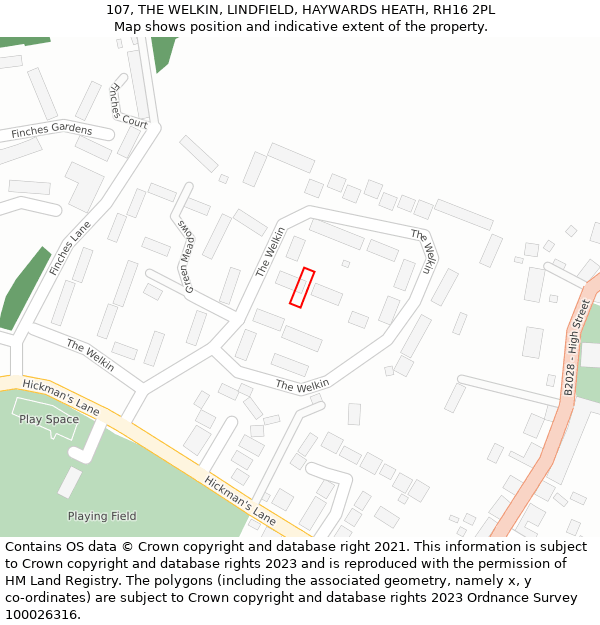 107, THE WELKIN, LINDFIELD, HAYWARDS HEATH, RH16 2PL: Location map and indicative extent of plot
