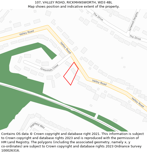 107, VALLEY ROAD, RICKMANSWORTH, WD3 4BL: Location map and indicative extent of plot