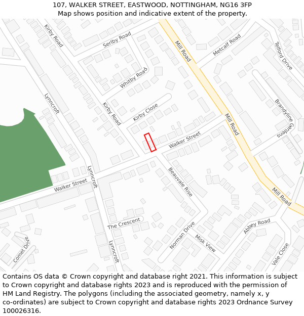 107, WALKER STREET, EASTWOOD, NOTTINGHAM, NG16 3FP: Location map and indicative extent of plot