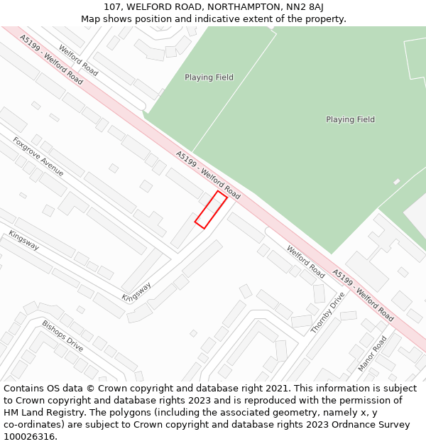107, WELFORD ROAD, NORTHAMPTON, NN2 8AJ: Location map and indicative extent of plot