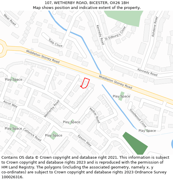 107, WETHERBY ROAD, BICESTER, OX26 1BH: Location map and indicative extent of plot