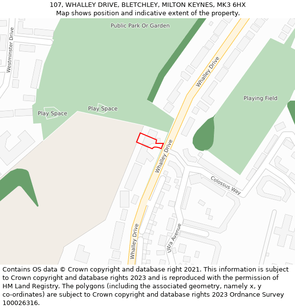 107, WHALLEY DRIVE, BLETCHLEY, MILTON KEYNES, MK3 6HX: Location map and indicative extent of plot