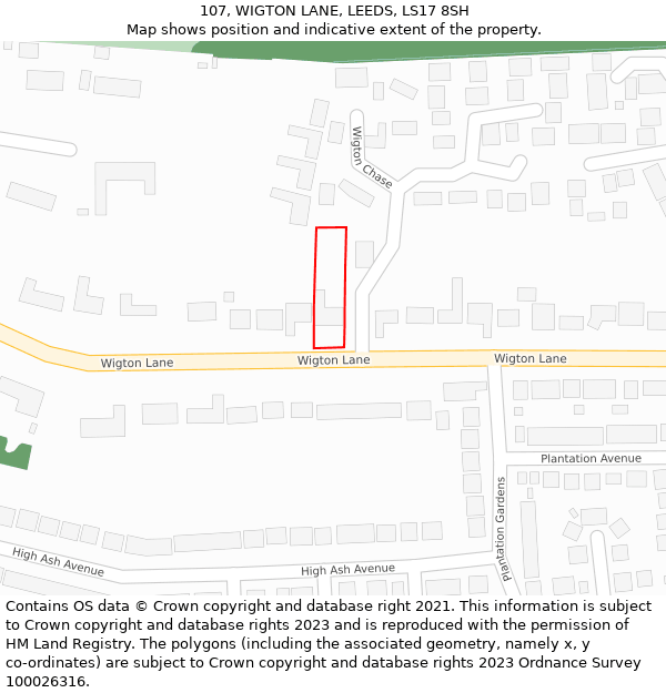 107, WIGTON LANE, LEEDS, LS17 8SH: Location map and indicative extent of plot