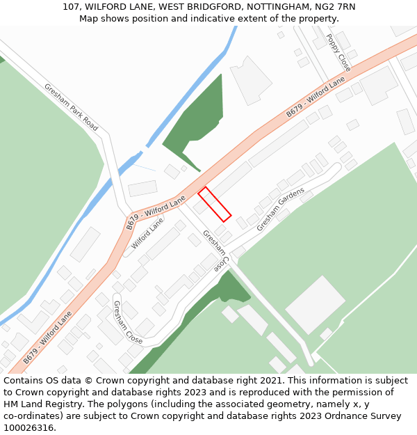 107, WILFORD LANE, WEST BRIDGFORD, NOTTINGHAM, NG2 7RN: Location map and indicative extent of plot
