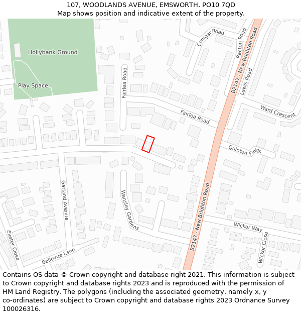 107, WOODLANDS AVENUE, EMSWORTH, PO10 7QD: Location map and indicative extent of plot