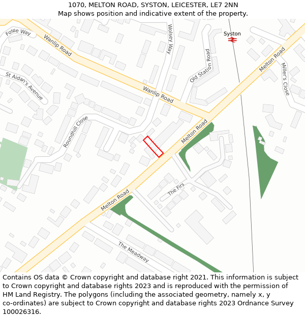 1070, MELTON ROAD, SYSTON, LEICESTER, LE7 2NN: Location map and indicative extent of plot