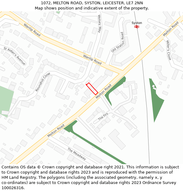 1072, MELTON ROAD, SYSTON, LEICESTER, LE7 2NN: Location map and indicative extent of plot