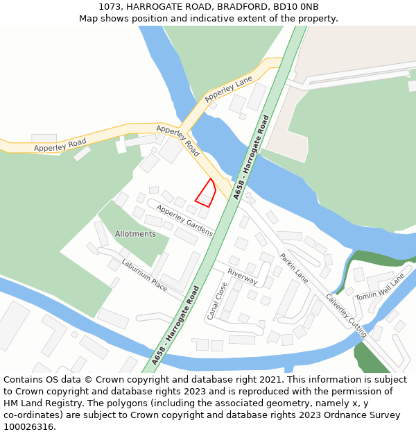 1073, HARROGATE ROAD, BRADFORD, BD10 0NB: Location map and indicative extent of plot