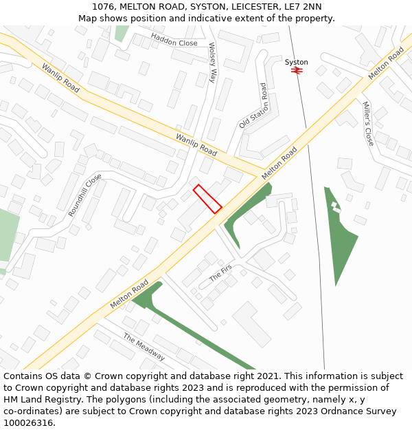 1076, MELTON ROAD, SYSTON, LEICESTER, LE7 2NN: Location map and indicative extent of plot