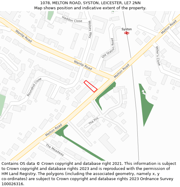 1078, MELTON ROAD, SYSTON, LEICESTER, LE7 2NN: Location map and indicative extent of plot