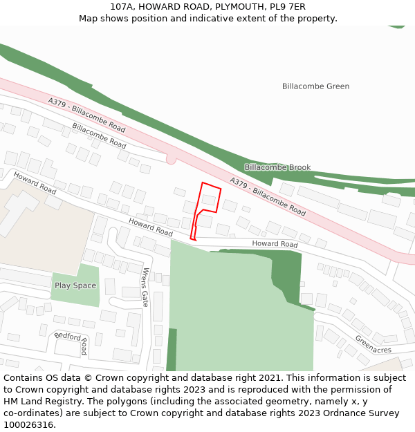 107A, HOWARD ROAD, PLYMOUTH, PL9 7ER: Location map and indicative extent of plot