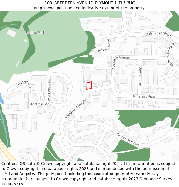 108, ABERDEEN AVENUE, PLYMOUTH, PL5 3UG: Location map and indicative extent of plot