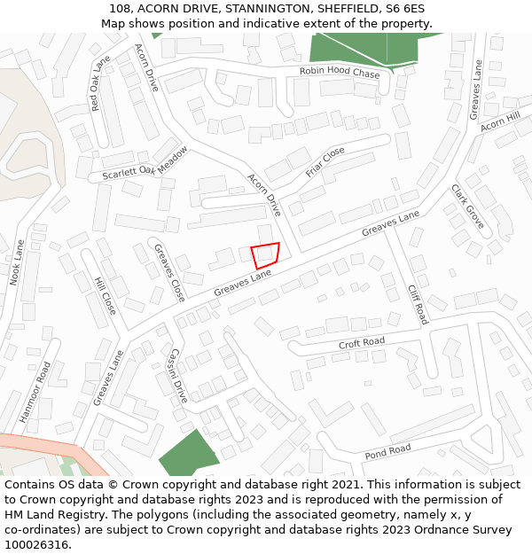 108, ACORN DRIVE, STANNINGTON, SHEFFIELD, S6 6ES: Location map and indicative extent of plot