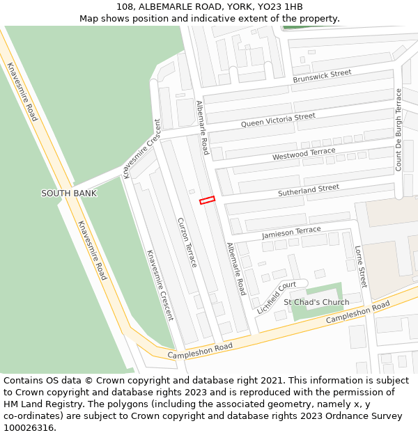 108, ALBEMARLE ROAD, YORK, YO23 1HB: Location map and indicative extent of plot